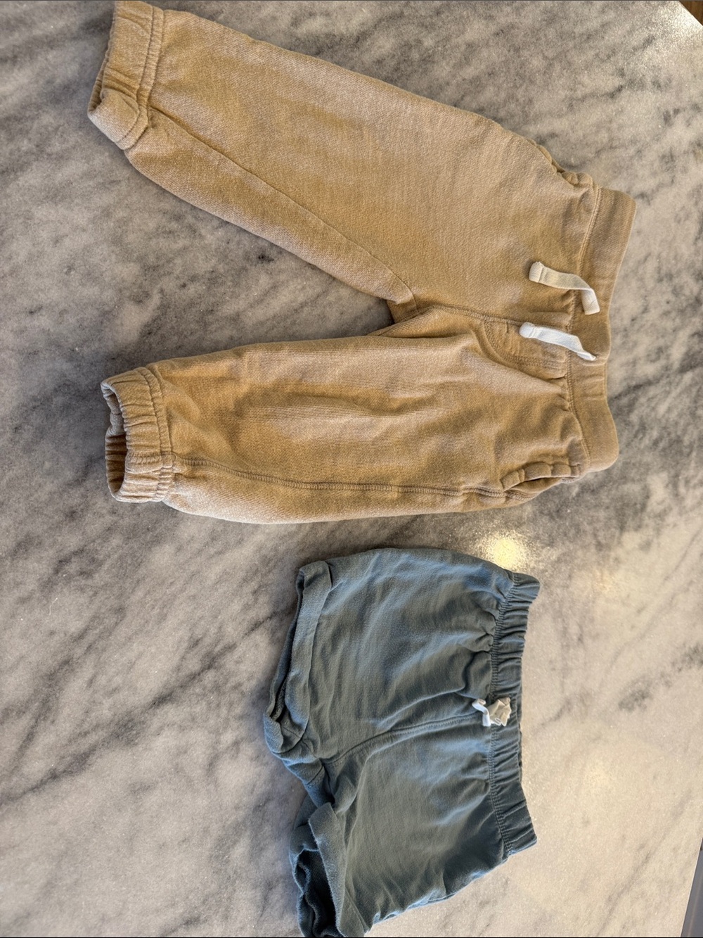 Kids Cozy Jogger Pants and Shorts Set - Tan & Blue
